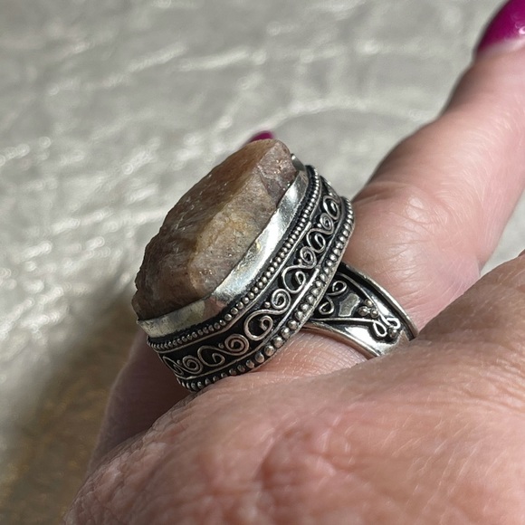 Sterling Silver & roughcut Sunstone Ring, sz 8 1/2 - Picture 4 of 6